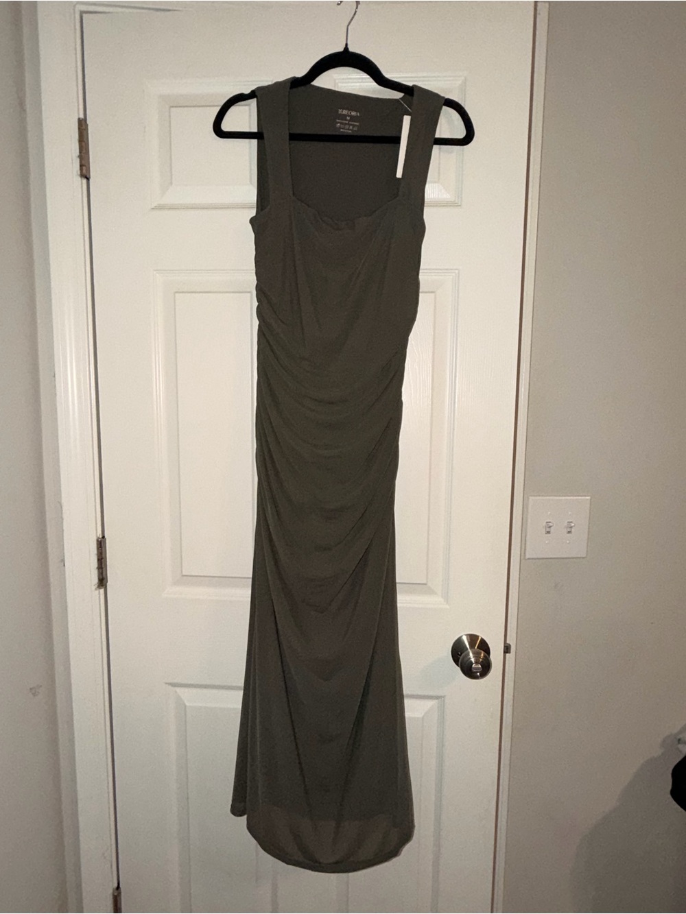Sleeveless Olive Green Ruched Maxi Dress
